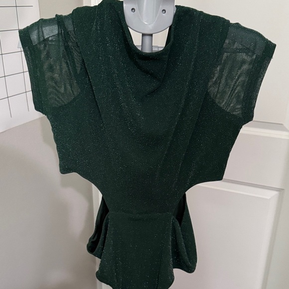 Privy Dark Green Sparkle Mesh Cut-Out Bodysuit - Picture 6 of 10